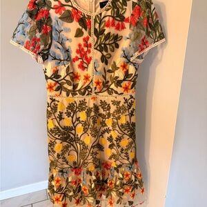 Tahari ASL Ivory and Olive Floral Dress
